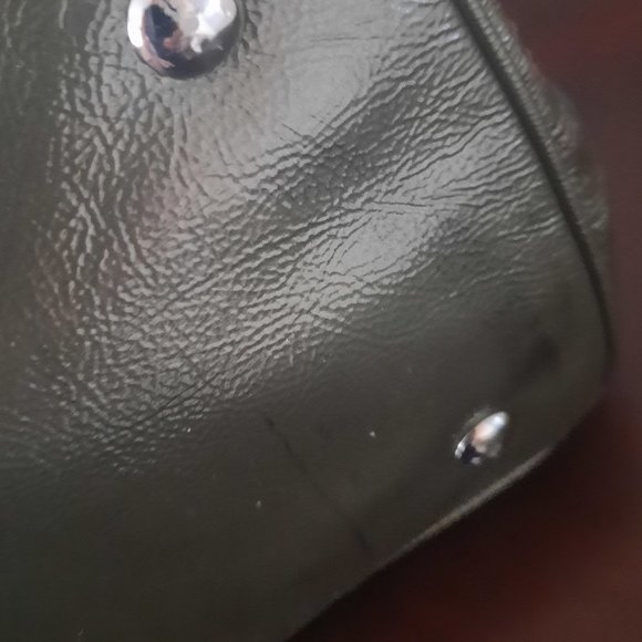 Coach Pewter Patent Leather Signature Logo Kiss Lock Purse Bag - Picture 16 of 16